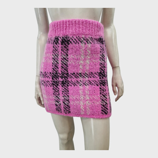 Kitri Pink Check Knit Mini Skirt - Size 8