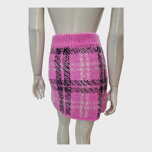 Kitri Pink Check Knit Mini Skirt - Size 8