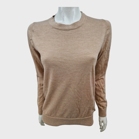 Branded Camel Merino Jumper - Size 14