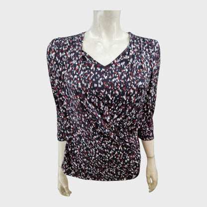 Navy Patterned Wrap Jersey Top - Size 10