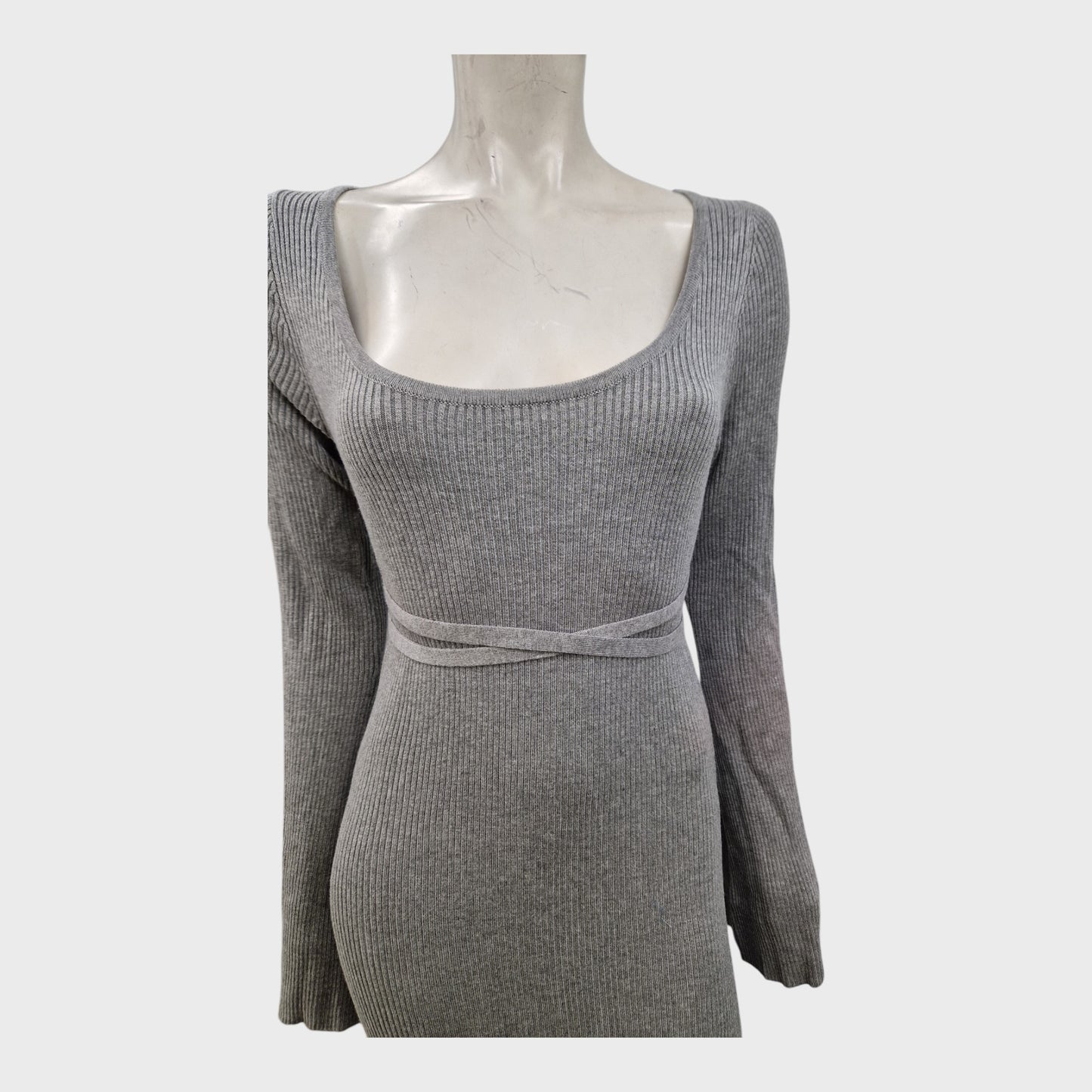 Kitri Grey Ribbed Knit Dress - Size 8