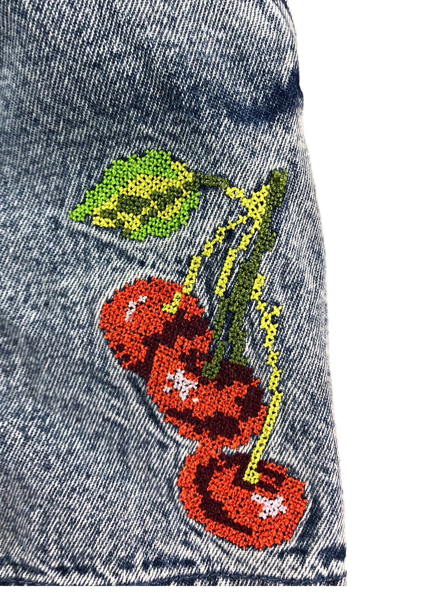 River Island Denim Shorts 9 to 10 Years Girls Fruit Embroidered Blue Cotton