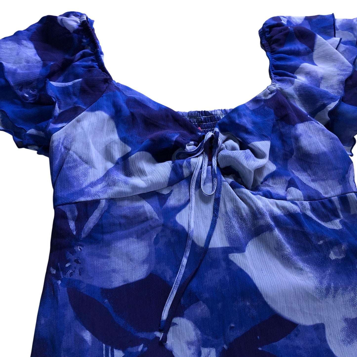 Women's Purple UK14 Floral Print Dress with Ruffled Sleeves