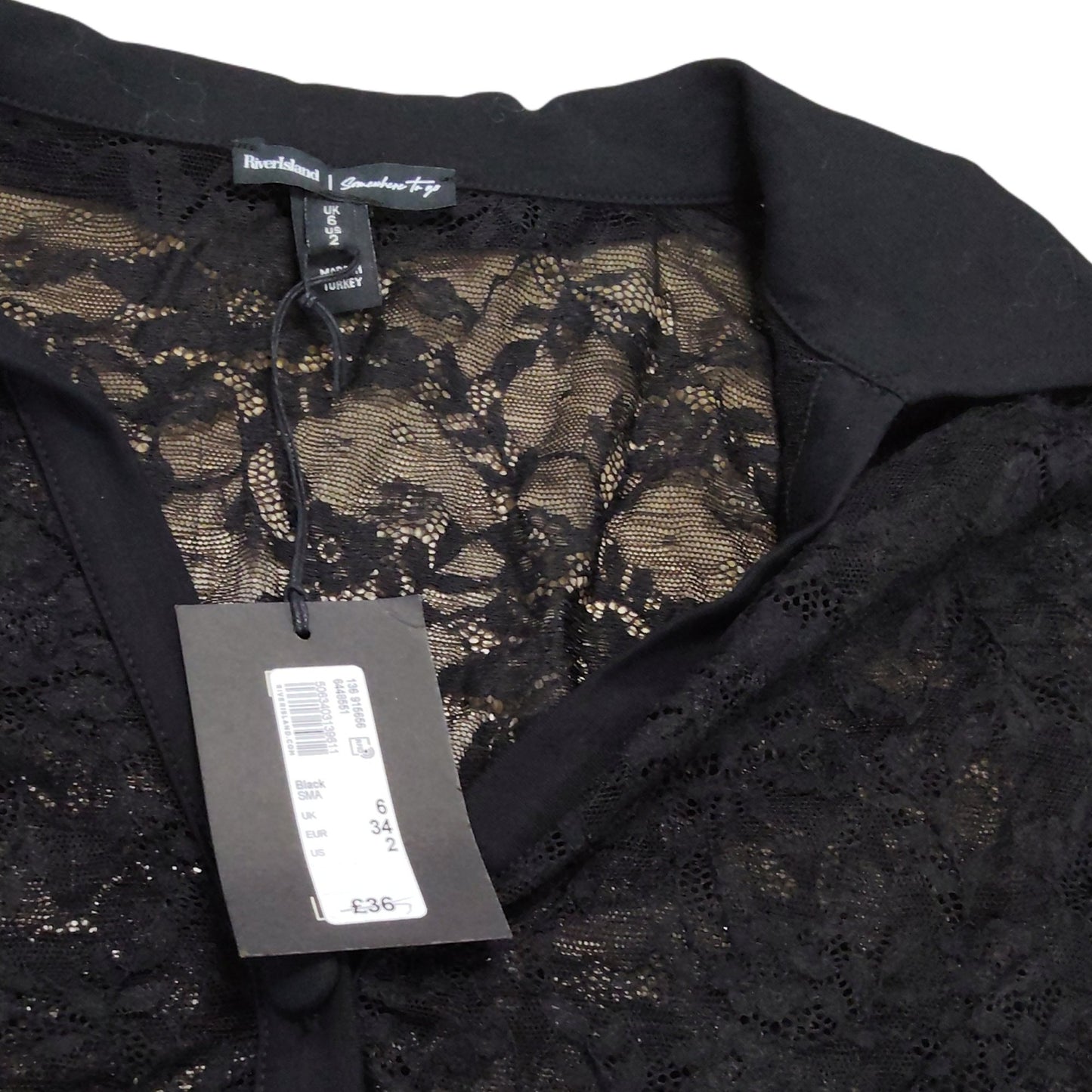 River Island Women's Black Lace Cardigan Size 6 Stylish Long Sleeve Cover-Up