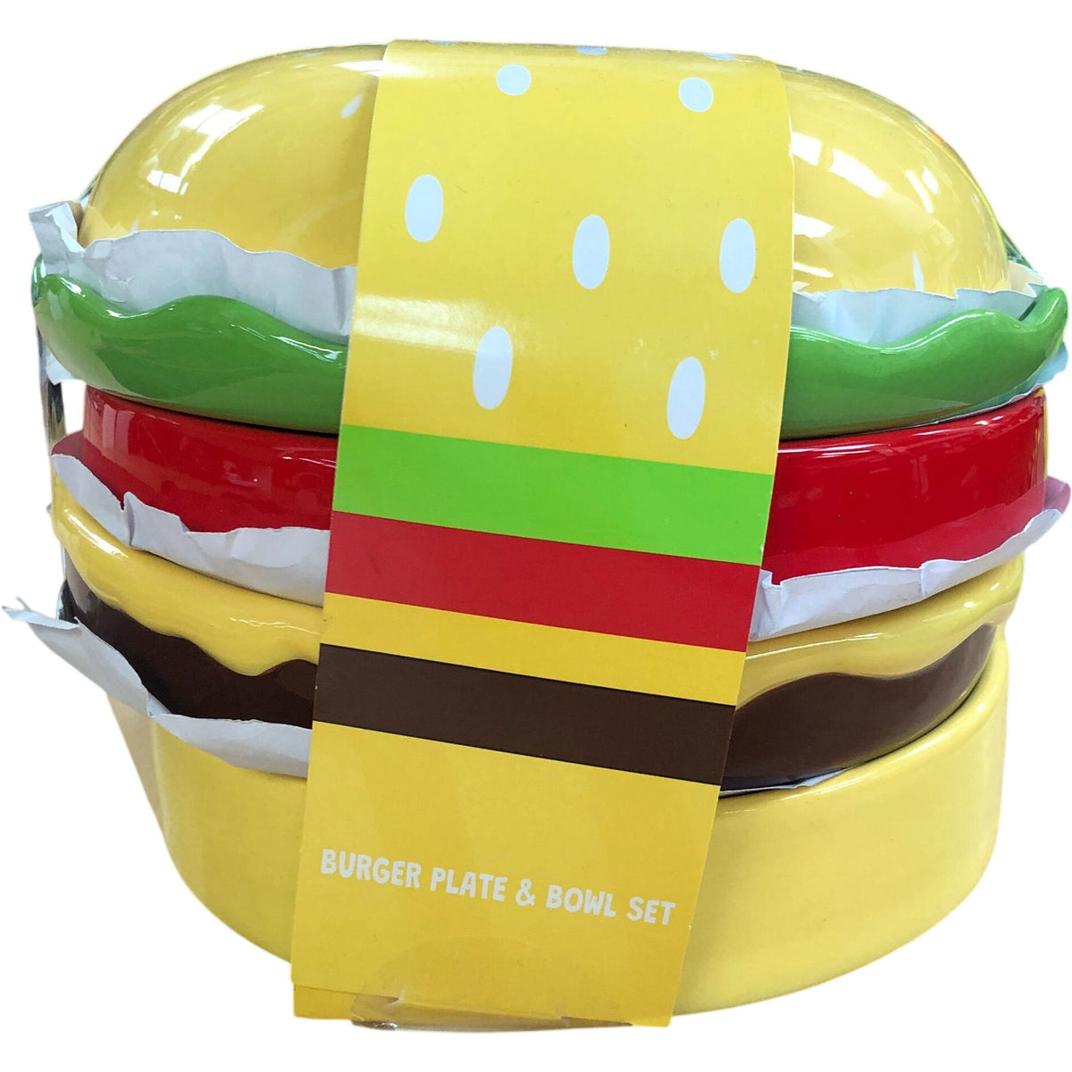 Burger Plate And Bowl Set Ceramic Fun Design Kitchen Dining Accessories
