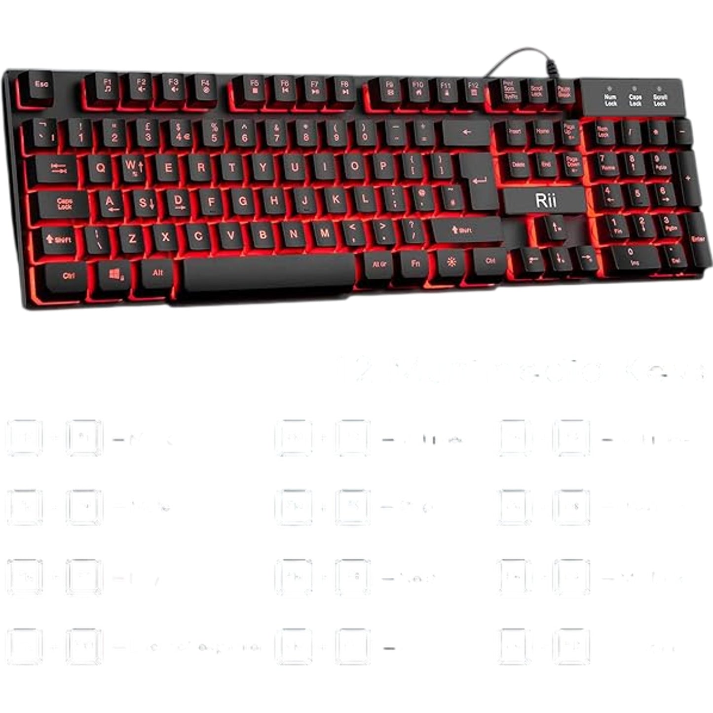 Rii Gaming Keyboard RK100 Light Up Keyboard Mechanical Keyboard Red/Purple/Blue