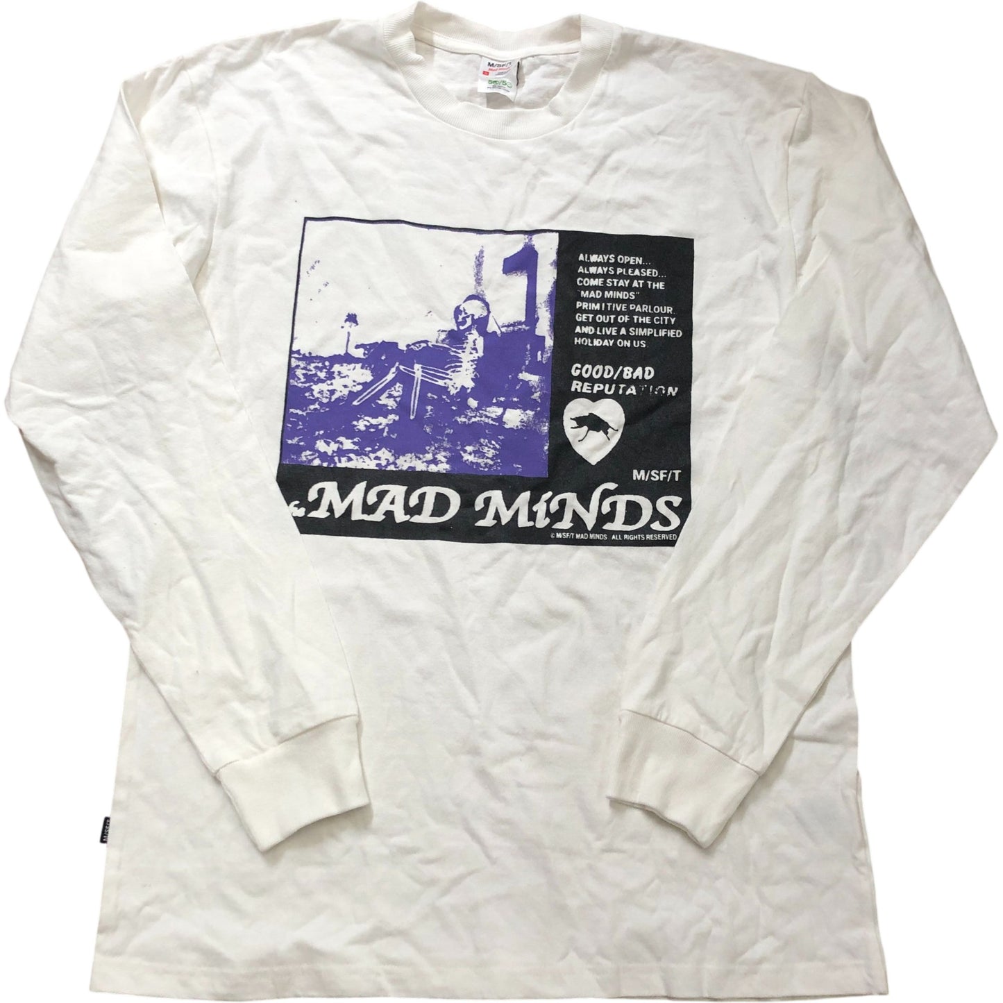 Mad Minds Long Sleeve T Shirt Size S Men's Graphic Print White Cotton Top