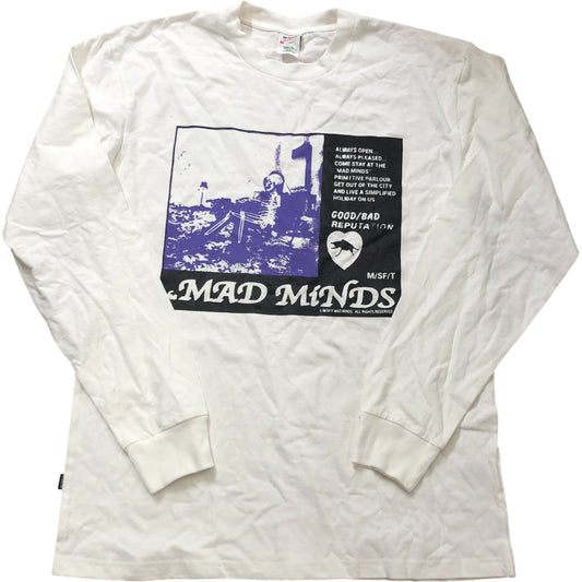 Mad Minds Long Sleeve T Shirt Size S Men's Graphic Print White Cotton Top