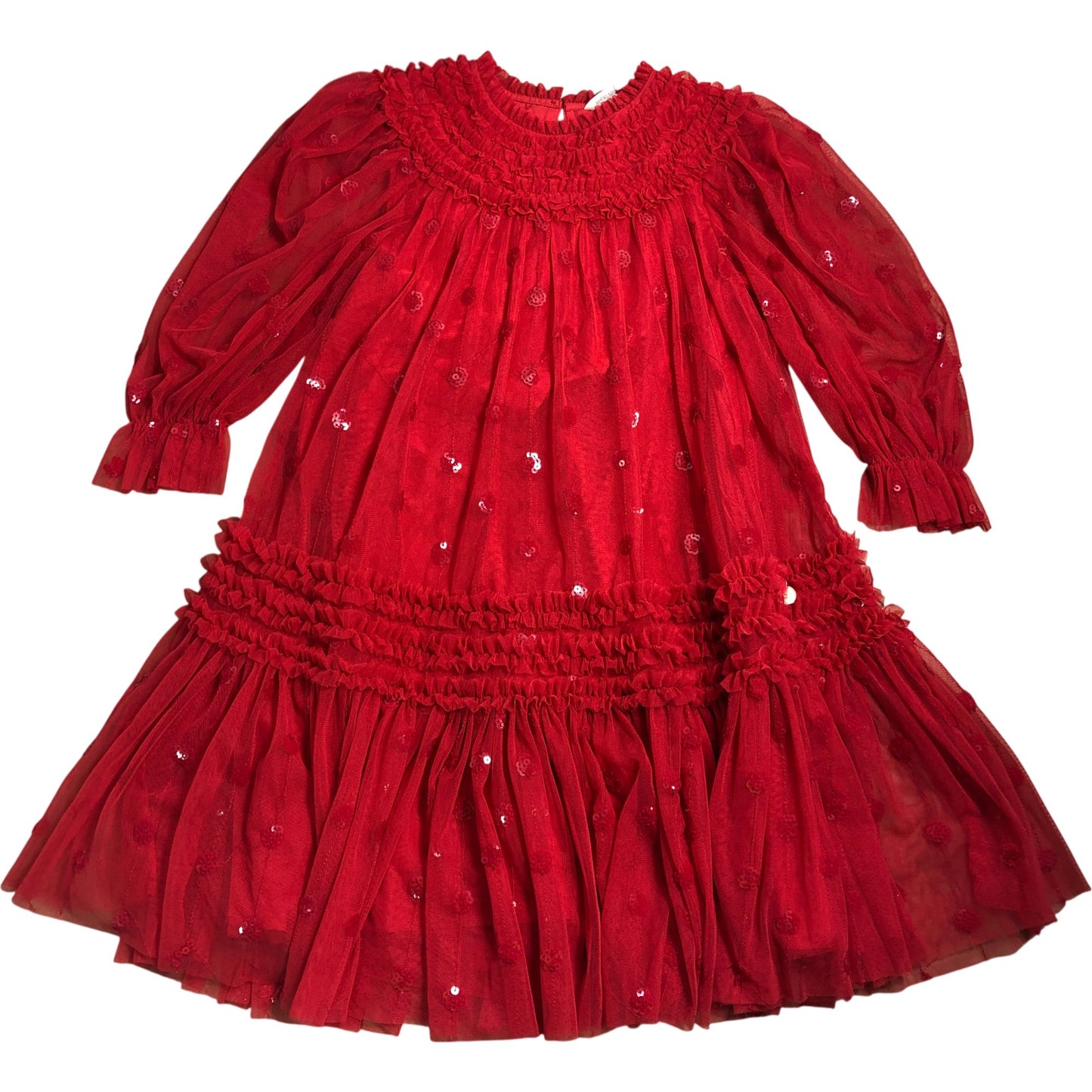 Angel & Rocket Girls Red Dress 6 Years 116cm Long Sleeve Ruffle Party Dress