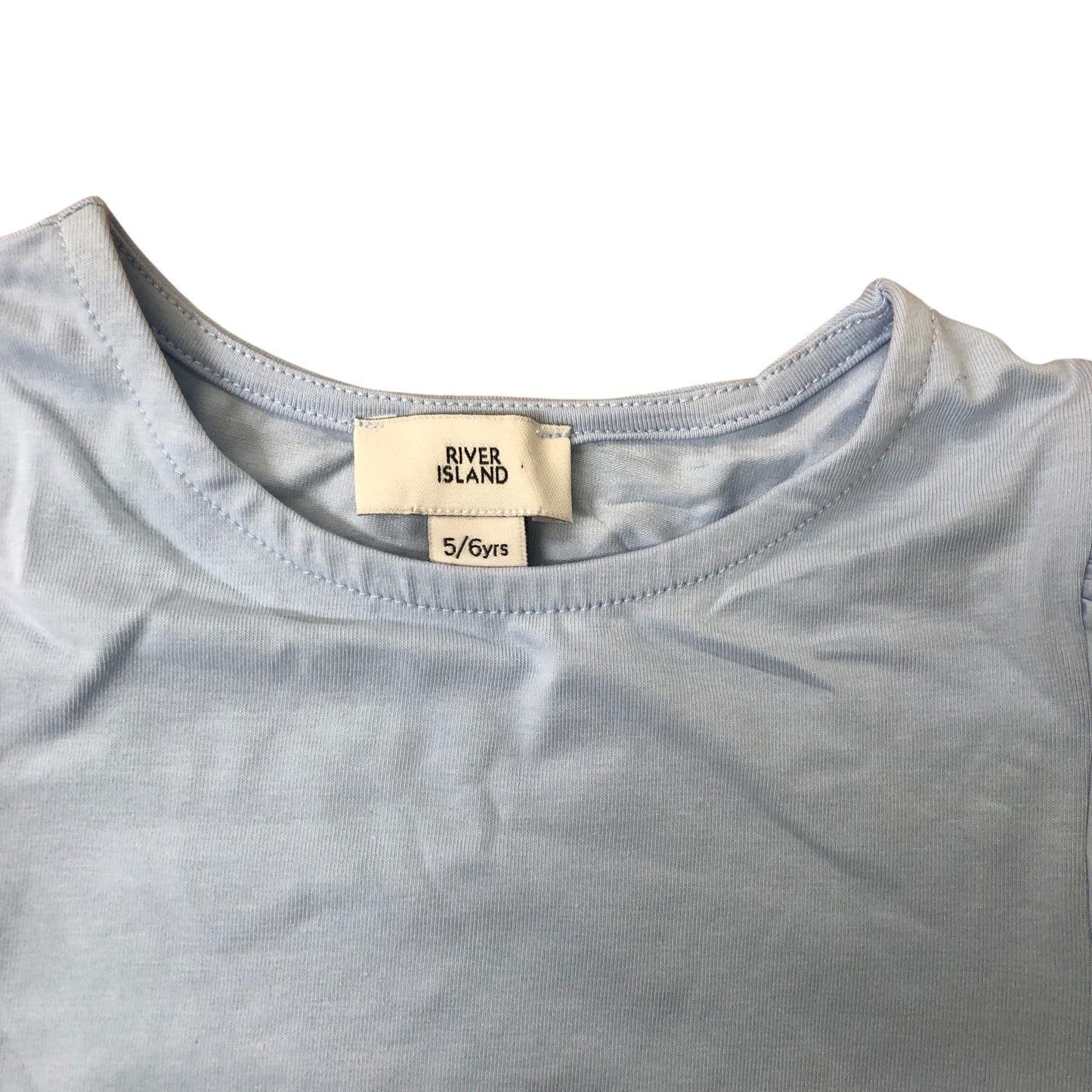 River Island Girls Blue Puff Sleeve Bodysuit Size 5-6 Years Stretchy Cotton
