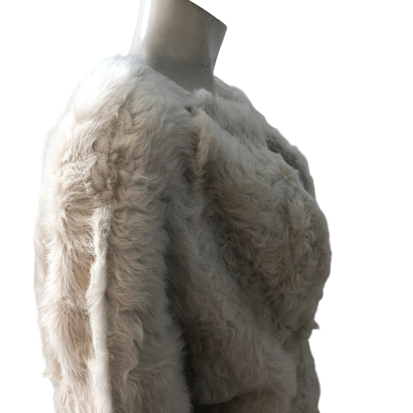 Curly Sheepskin Short Coat M/L Women's Ivory Thick Warm Furry Outerwear