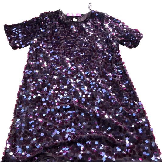 Sequin Dress UK18 Women's Evening Short Sleeve Burgundy Stylish Top
