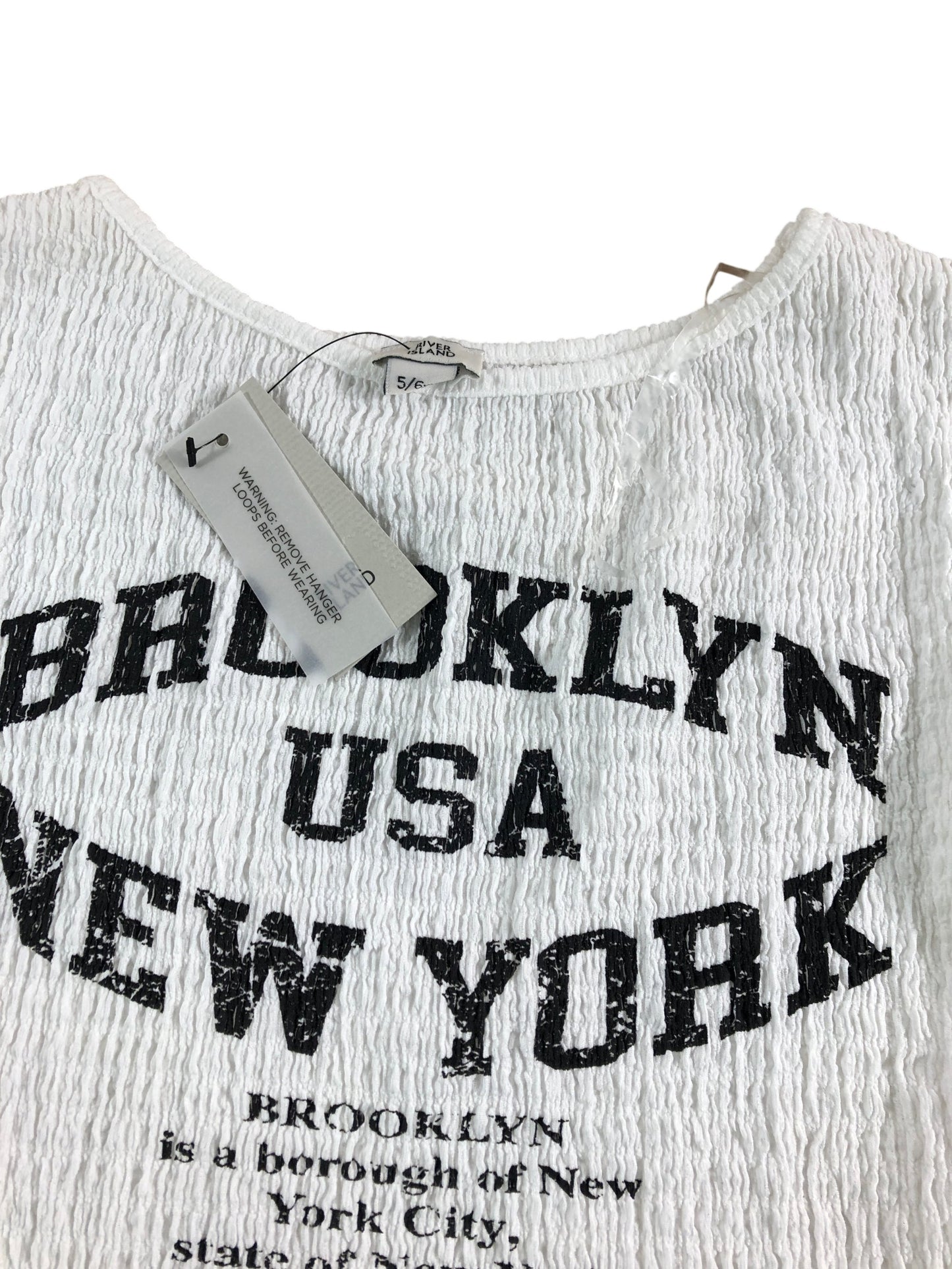 Brooklyn USA New York White T Shirt Size 5 Girls Casual Top Age 5-6