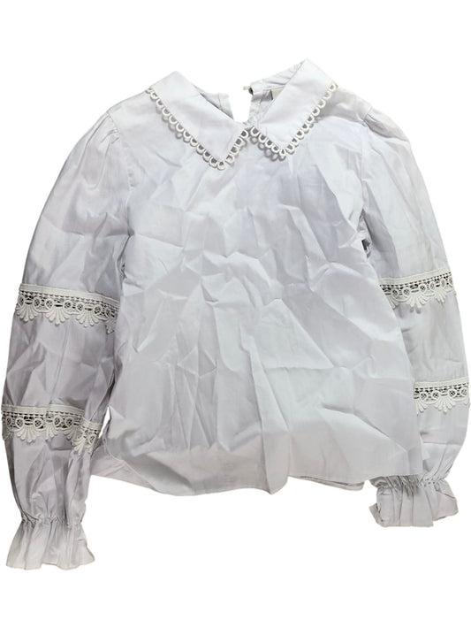 River Island Girls White Cotton Blouse Age 11 Years Long Sleeve Lace Trim