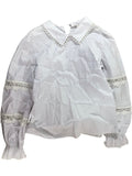 River Island Girls White Cotton Blouse Age 11 Years Long Sleeve Lace Trim