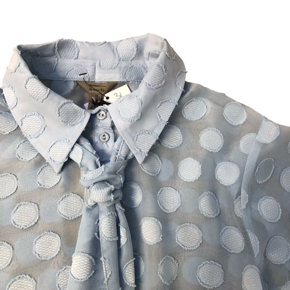 River Island Blue Polka Dot Blouse With Tie Size 12