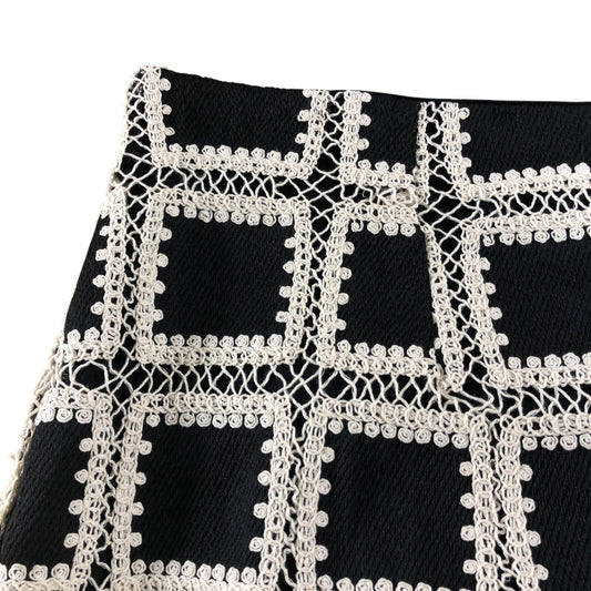 River Island Women's Black White Crochet A-Line Skirt - Size 18