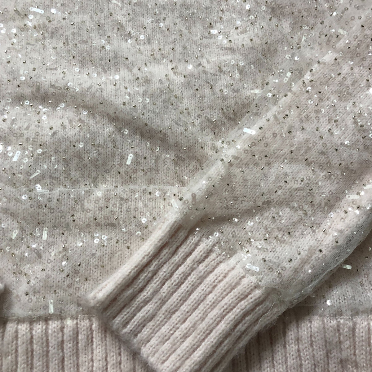 River Island Women's Pink Glitter Tulle Covered Sweater Size M