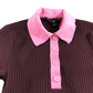 River Island Ribbed Long Sleeve Polo Sweater UK XS Women's Dark Purple Pink Trim