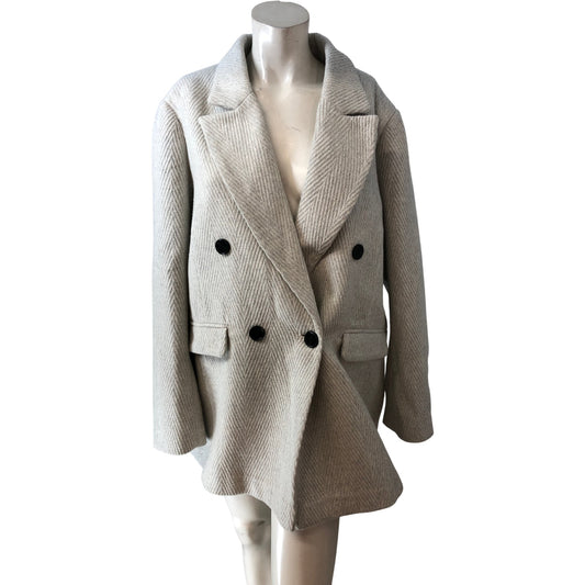 Stylish Oversized Herringbone Coat UK XL Women's Warm Double Breasted Jacket
