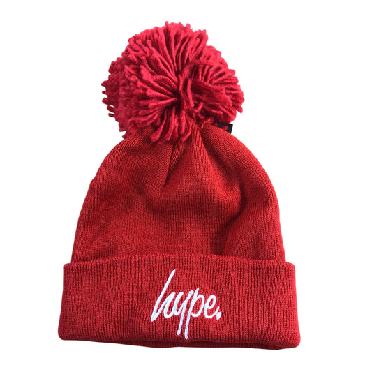 Hype Kids Bobble Hat One Size Red Acrylic Beanie With Logo Pom Pom