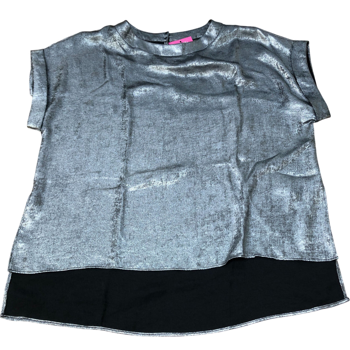 River Island Stylish Metallic Silver Blouse UK8 Women's Short Sleeve Top