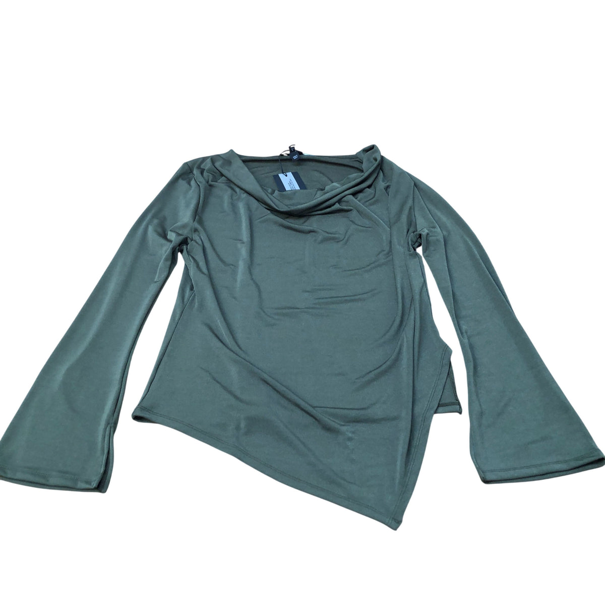 River Island  Long Sleeve Drape Top Women's Flowy Olive Green