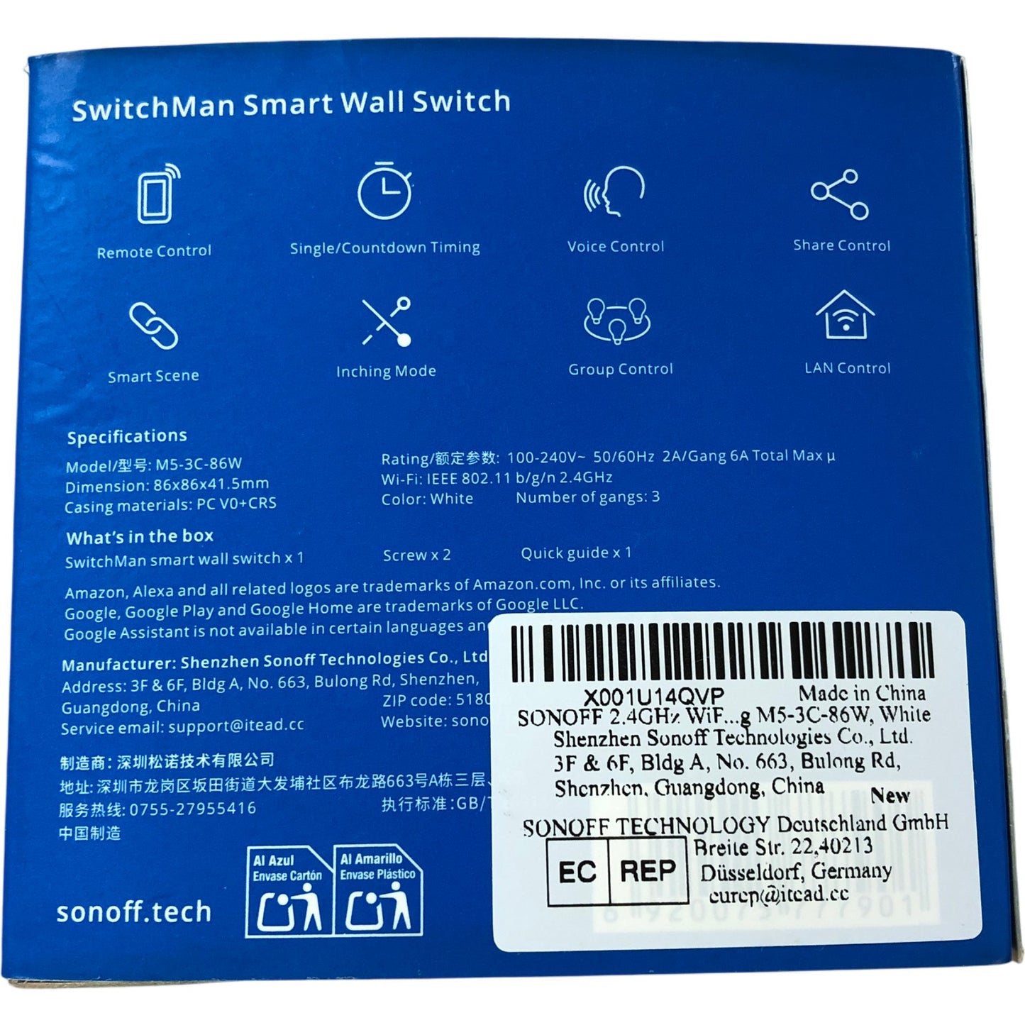 SONOFF M5 3C 86W Smart Wall Switch Remote Control Voice Control White