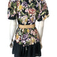River Island Floral Print Dress Size UK 8 Women's Short Puff Sleeve Belted Black