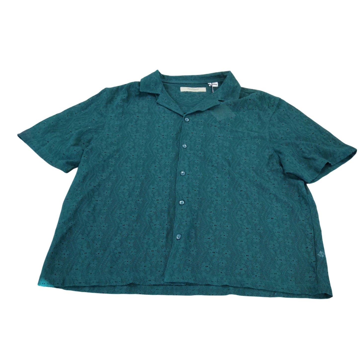 River Island Large Women's Short Sleeve Button Up Shirt Green Lace Pattern