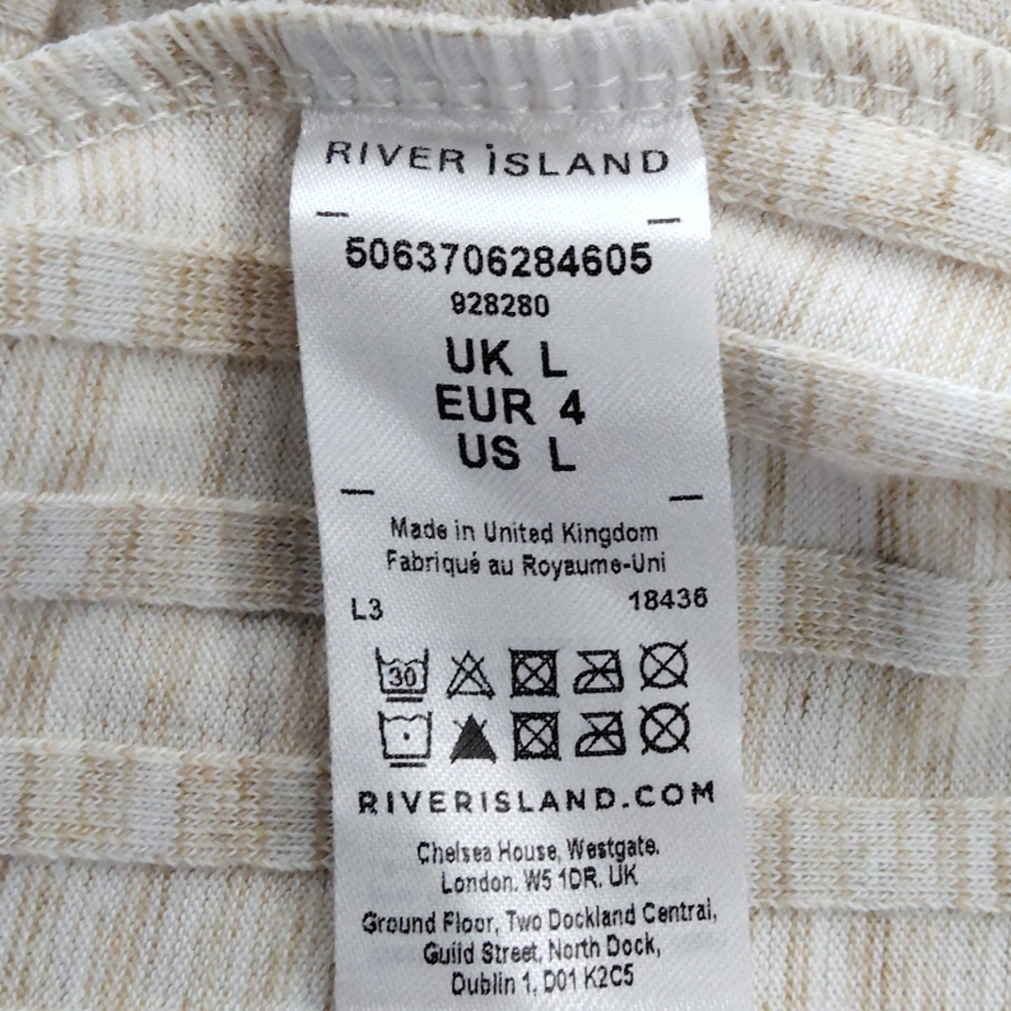 River Island Women's Ribbed Tank Top Size UK L Cream Summer Casual Wear