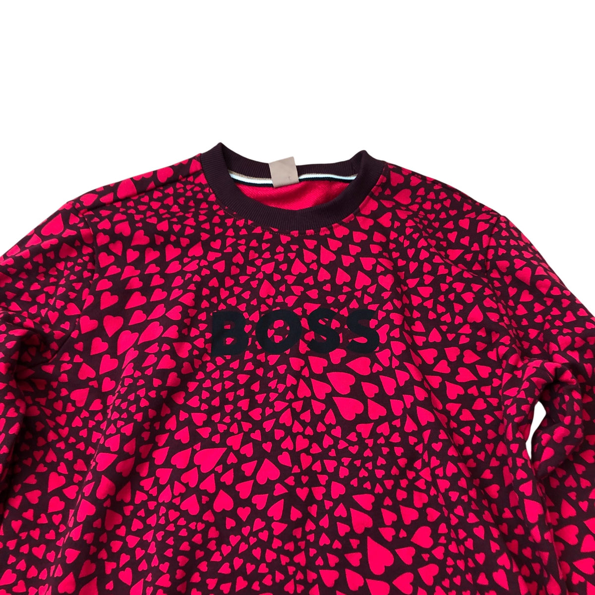 BOSS Women's Crew Neck Sweatshirt Red Heart Print Cotton XS