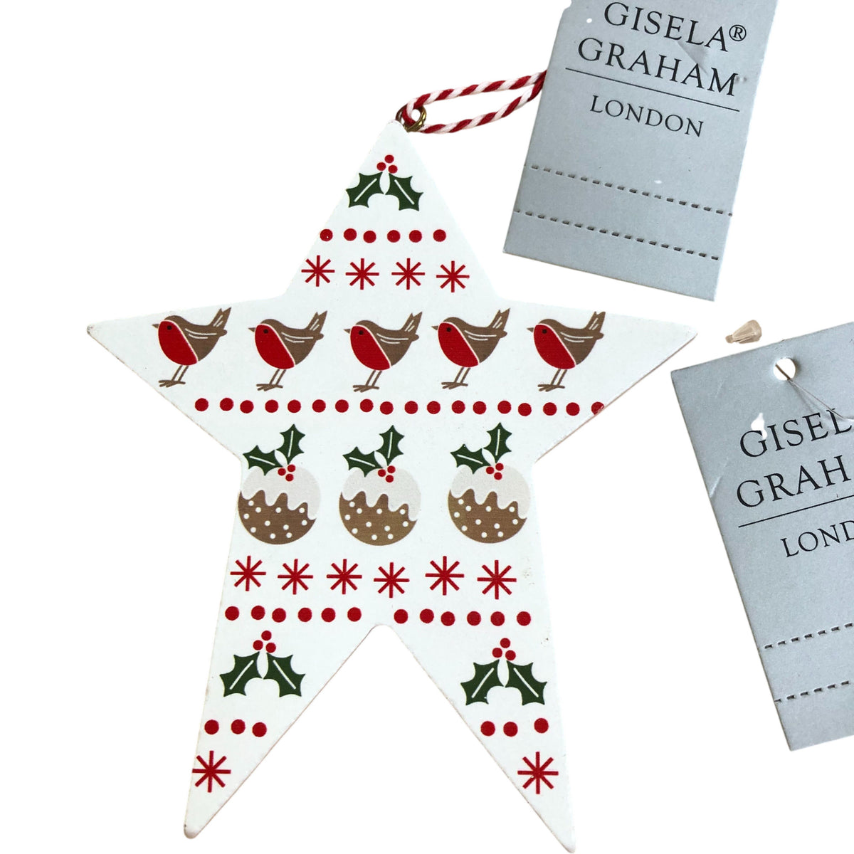 Gisela Graham Wooden Decorations Set Of 4 Festive Ornaments