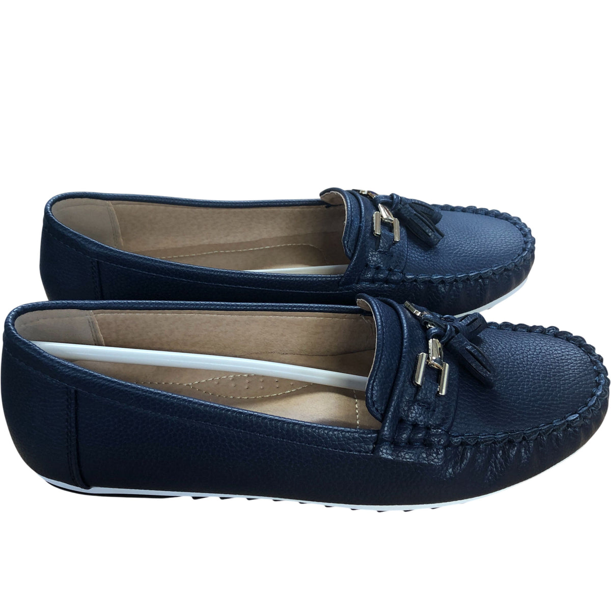 Meckiss Loafers Women Comfy Flats Size UK 7.5 Navy Blue Leather Upper