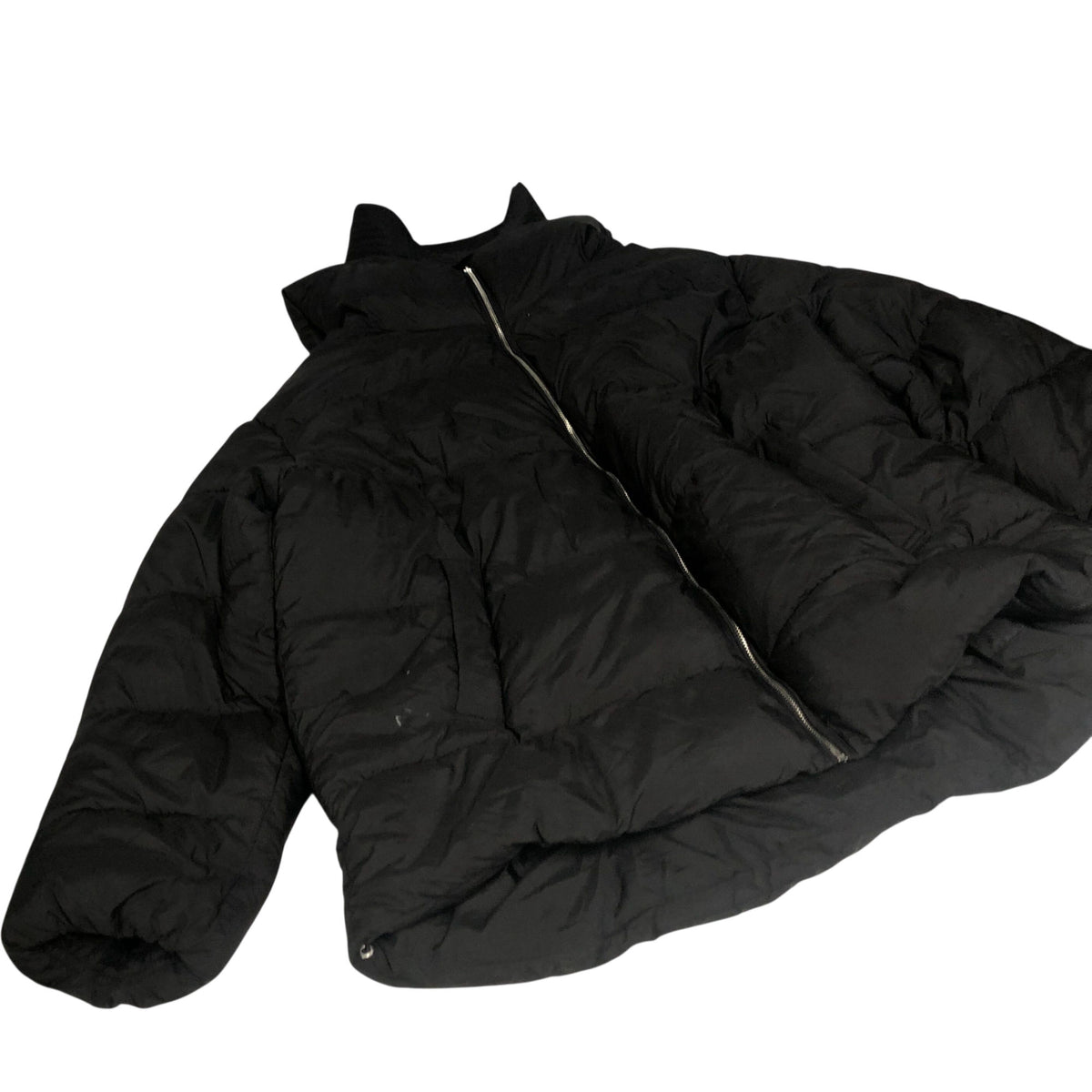 Hooded Puffer Jacket Black Zip Up Warm Coat Lightweight Large UK14-16