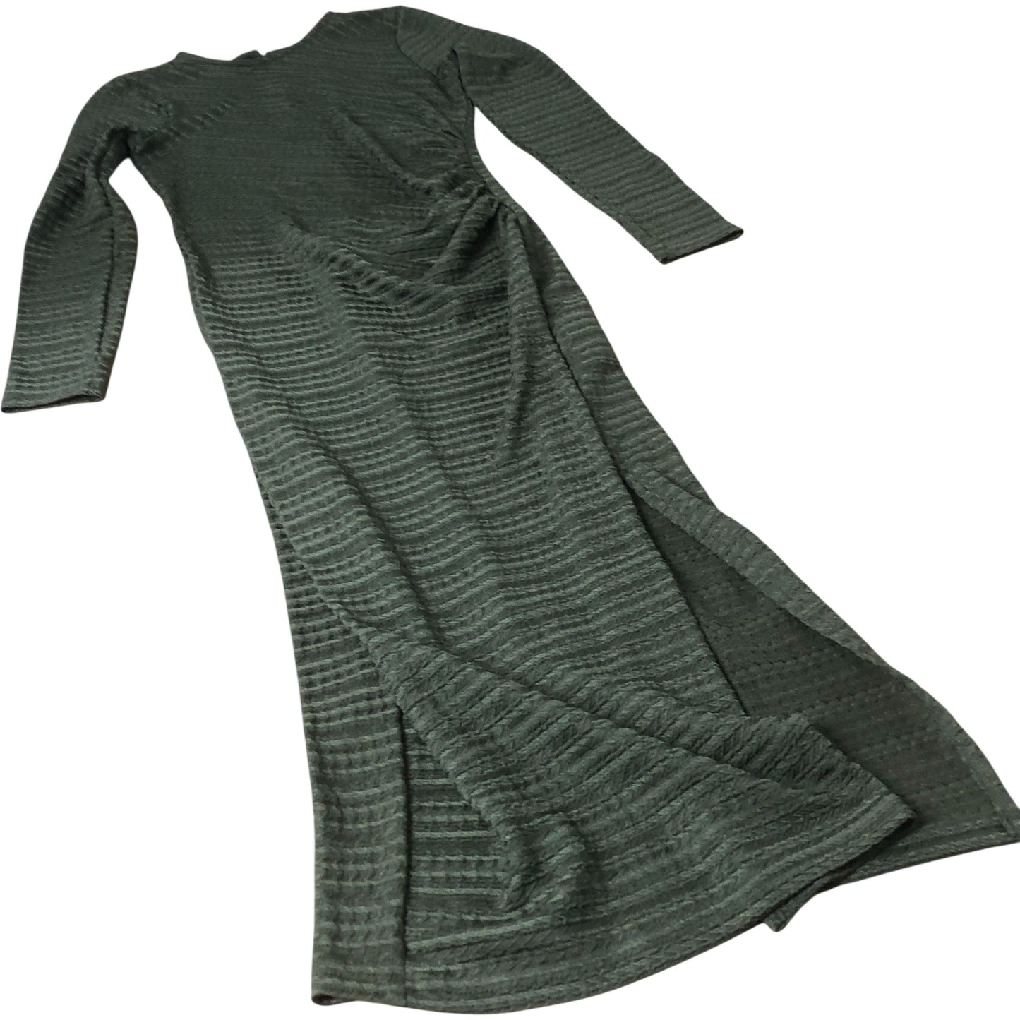Long Sleeve Dress Women's Olive Green Textured Maxi XS