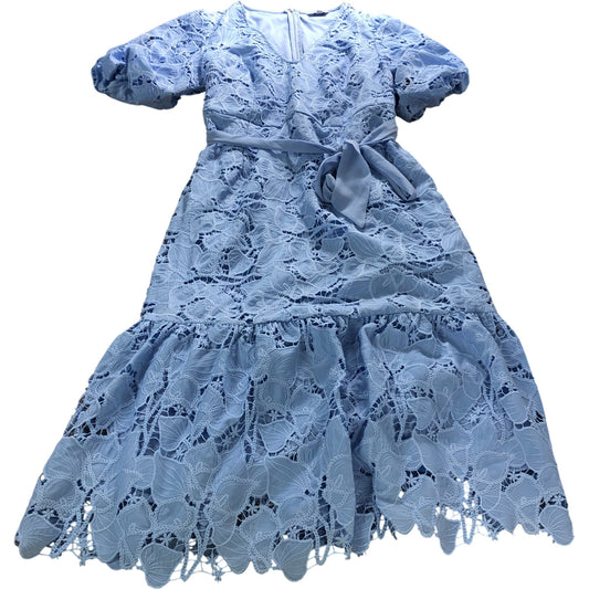 Joanna Hope Lace Dress UK18 Women's Blue Fluted Sleeve Tie Waist Elegant
