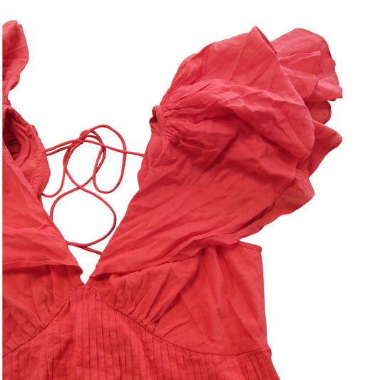 River Island UK14 Women's Orange Dress Short Puff Sleeves Cotton Summer