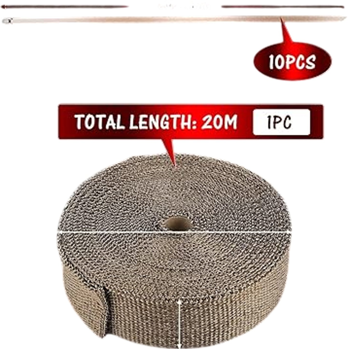 GearLadder Exhaust Heat Wrap 20M Titanium Roll Performance Accessory 10 Strap