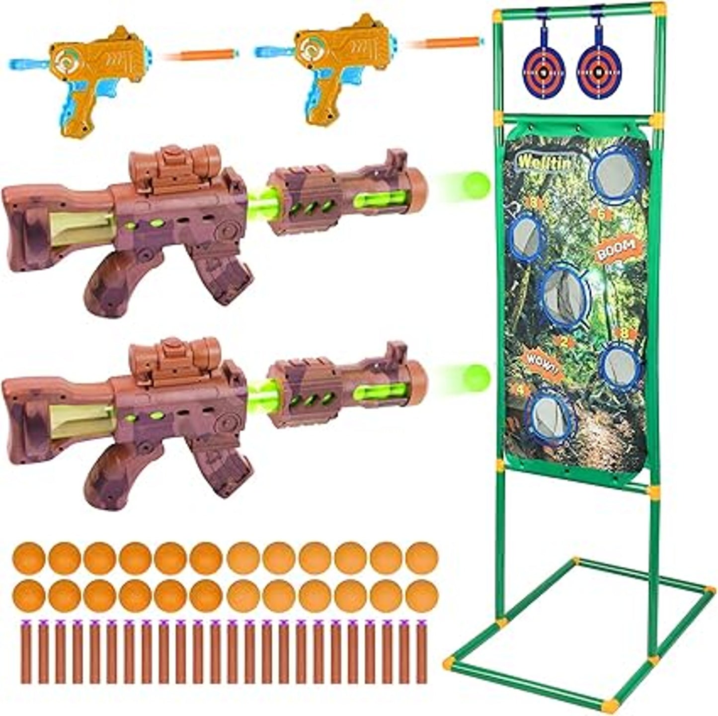 WELLTIN Foam Gun Shooting Games Toy Set Blaster Guns Targets Family Fun