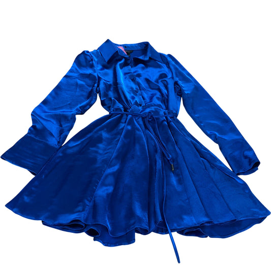 River Island Blue Satin Dress UK6 Women's Short Sleeve Belted Mini Dress