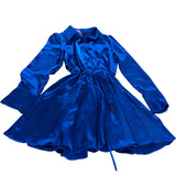 River Island Blue Satin Dress UK6 Women's Short Sleeve Belted Mini Dress