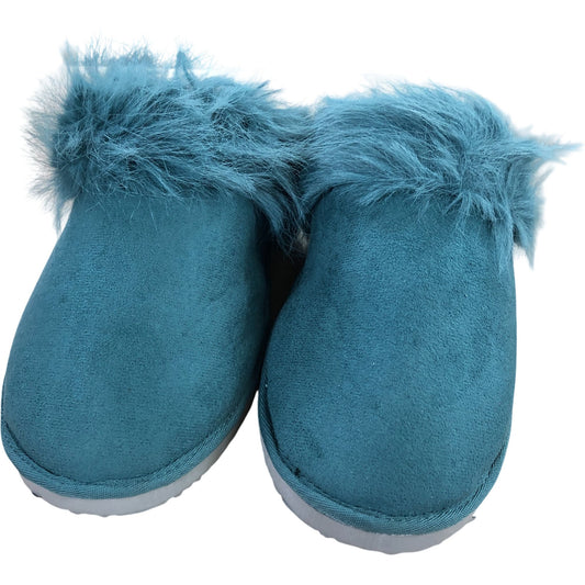 Weird Fish Ladies Light Teal Fur Slippers Size L UK7/8 Comfort Soft Sole