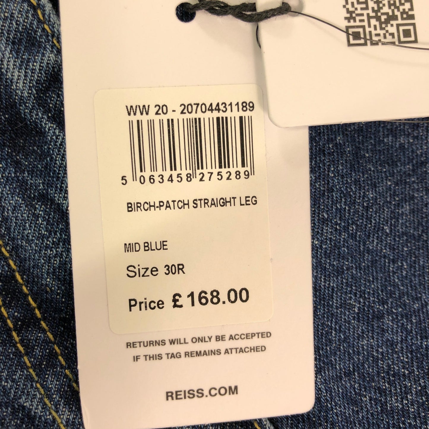 Reiss Birch Patch Straight Leg Jeans 30R Women's Mid Blue Denim Style