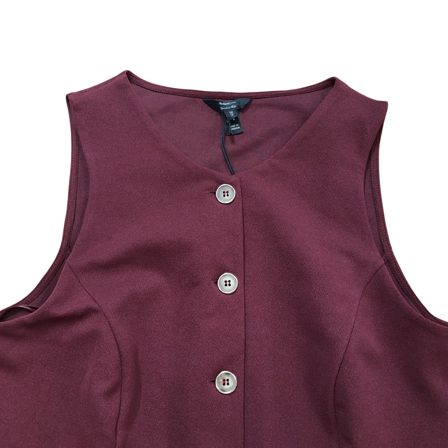 River Island Sleeveless Top Women's Maroon Button Front Casual Vest 12