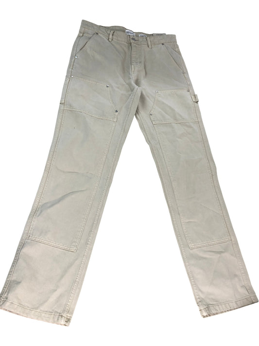 River Island Straight Trousers W34 L34 Men's Beige Cotton Cargo Pants
