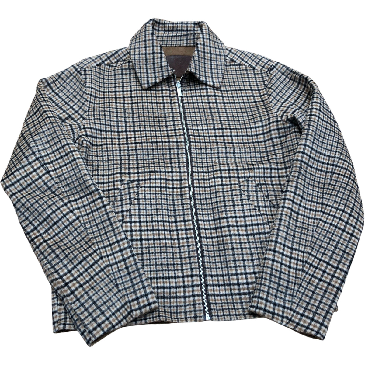 River Island Brown Check Wool Blend Zip Up Trucker Jacket