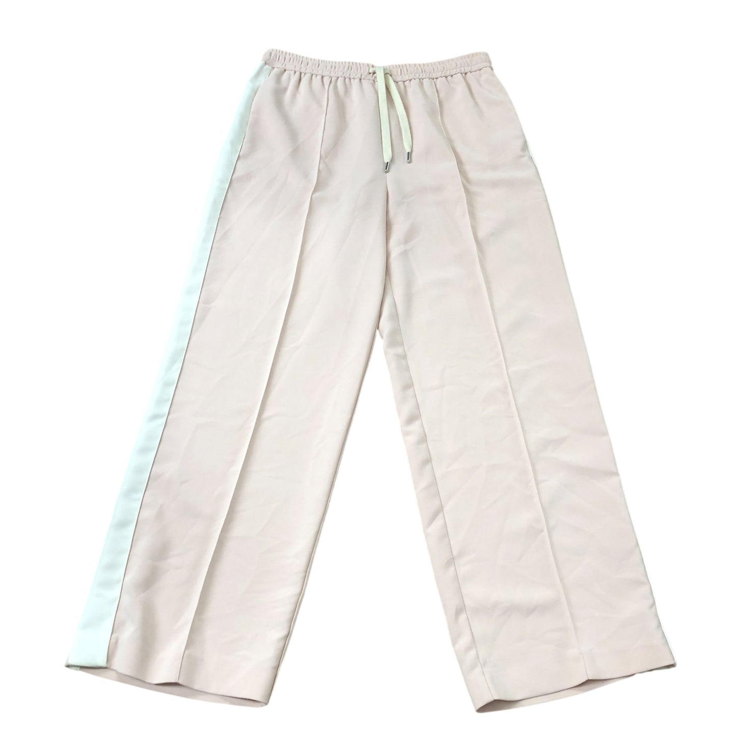 Women's Trousers UK Size 14 Pale Pink Stretch Wide Leg with Side Stripes