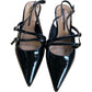 Pointed Toe Slingback Heels Black Faux Patent Leather Size 6