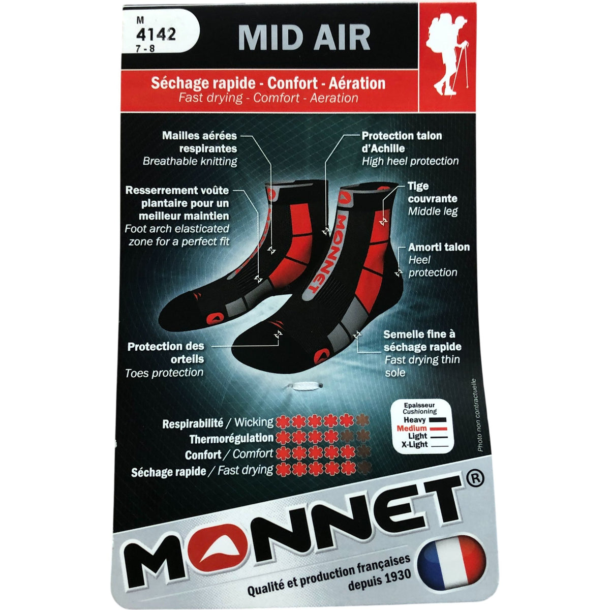 Monnet Mid Air Socks M 7-8 Men's Fast Drying Breathable Grey Pink Outdoor Gear